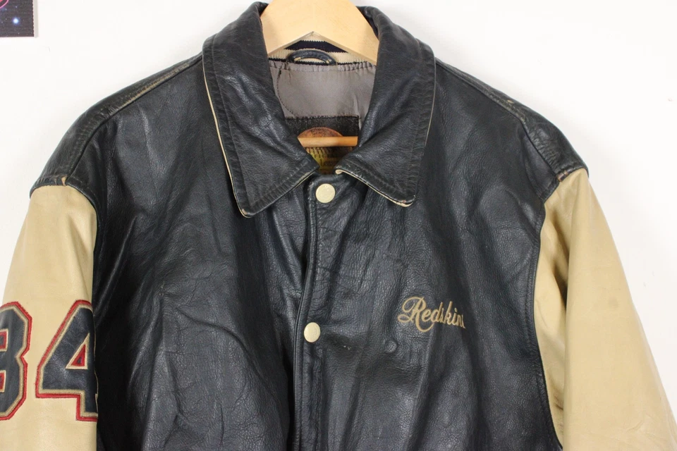 Redskins 84 Vintage Leather Varsity Jacket Mens XL Navy College Baseball USA - Image 3 of 4