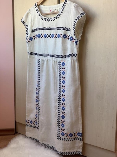 Women Boden Dress White Linen 34