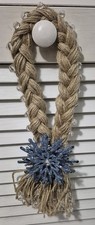 Handmade Blue Glitter Snowflake Adorned Hemp Rope Door Hanging Decor Clear Beads