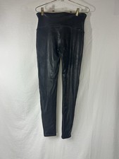 Spanx Faux Leather Leggings Womens Size L Black Stretch Slimming Shine