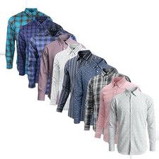 Men's Cotton Shirt Long Sleeves Pattern Check Office Wedding Party Work Tops P3