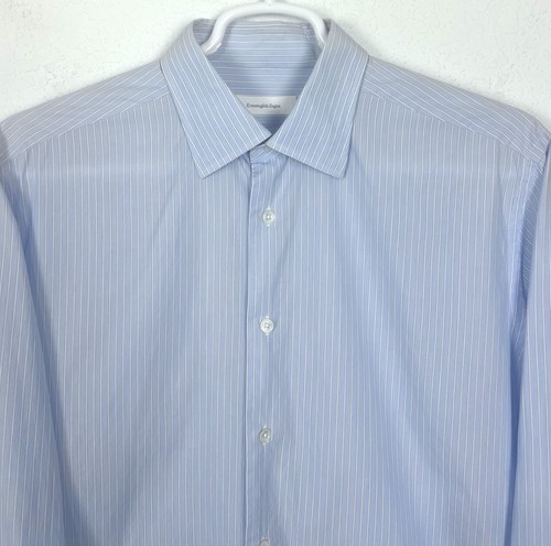 Ermenegildo Zegna French Cuff Blue Pinstripe Long Sleeve Dress Shirt 17 x 36 - Picture 3 of 15