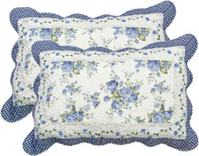 2-Piece Boho Cotton Quilted Bed Pillow Shams Floral Printed Patchwork Pillow Sha