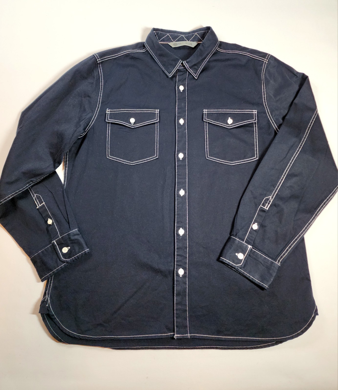 Harley Davidson Garage Men's Woven Slim Fit XL Shirt  Indigo Graphic NWOT