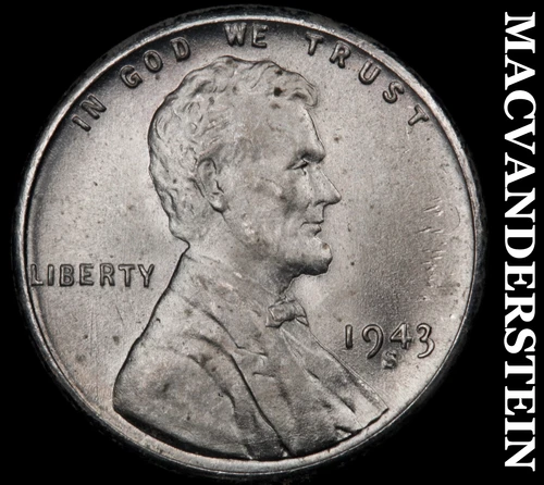 1943-S Lincoln Wheat Cent- Choice Gem Brilliant Uncirculated Luster #J4282