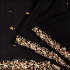 Sanskriti Vintage Black Saree 100 Pure Crepe Embroidered 5 Yd Craft Fabric Sari