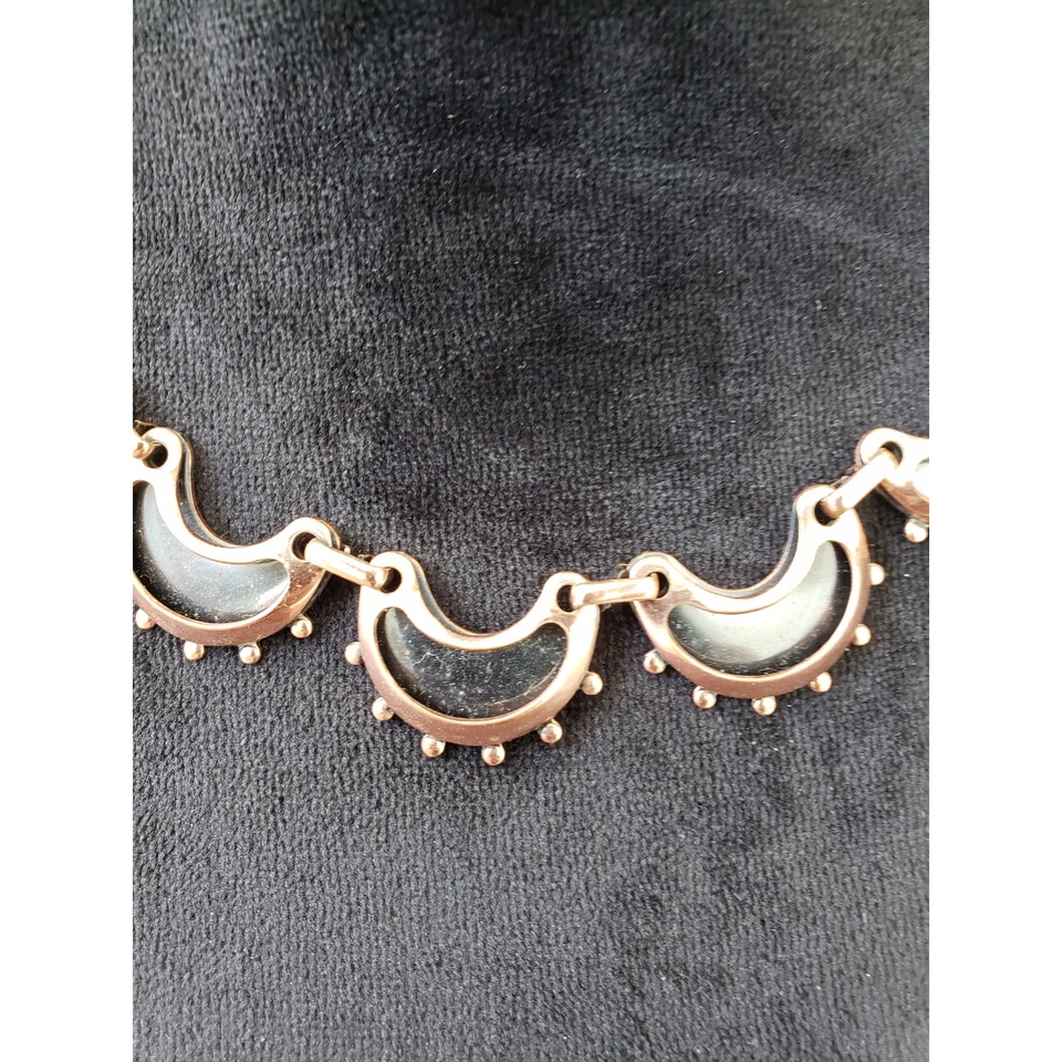 Women Copper with Black Enamel Crescent Moons Clip-On Link Necklace with Lobster - Image 3 of 4