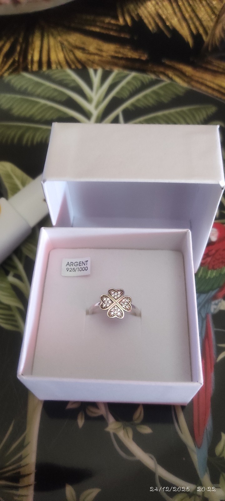 Bague trèfle à quatre feuilles en argent 925 ajustable pour femme