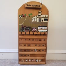 VTG 1991 Wooden Wall Hanging Perpetual Calendar Train Bangor Maine Hand Painted