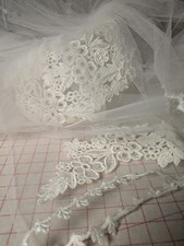 Vintage 1960-80s 46" Double Juliet Veil Cap White Lace Faux Pearls Floral Bridal