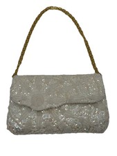 VTG MM KANE HANDMADE FORMAL EVENING BEADED CLUTCH PURSE PEARL WHITE
