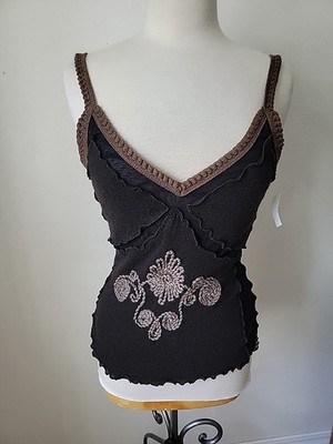 Y2k Sonja Fortuna Babydoll Tank Top Cashmere Wool Crochet Ruffle Sheer Italy 90s