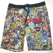 ONEILL x NEFF Graffiti & Faces Board Shorts Size 31 Swim Trunks