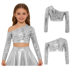 Kids Girls Shirts Hip Hop Top Blouse Crop Top Competition Jazz Party Dance Tee