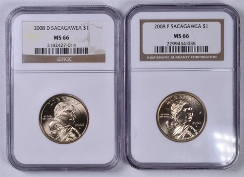2008-P&D Sacagawea Dollar - NGC MS66/66 - 2 Coin Set 