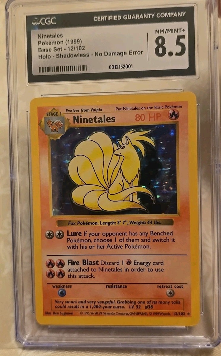 target no more pokemon cards CGC 8.5 No Damage Ninetales Missing Attack Error Base Set Shadowless  #12/102