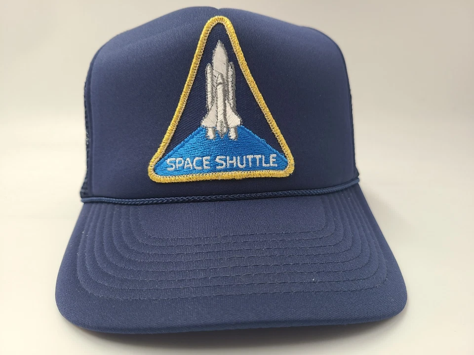 Vintage Space Shuttle Patch Mesh Trucker Snapback Hat Cap Polyester NASA Blue - Image 2 of 4