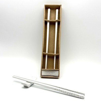 White Ceramic Chopsticks And Chop Stick Rest Scrolling Pattern 2 Sets