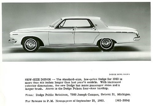 1963 Dodge Polara 4-Door Hardtop Original Press Photograph
