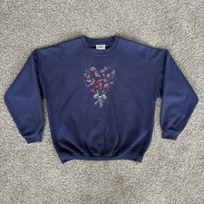 Vintage 90s Crewneck Sweatshirt Embroidered Floral Heart Granny Cottage Core