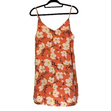 COTTON:ON Orange Floral Chiffon Spaghetti Strap Mini Shift Dress - Size Medium