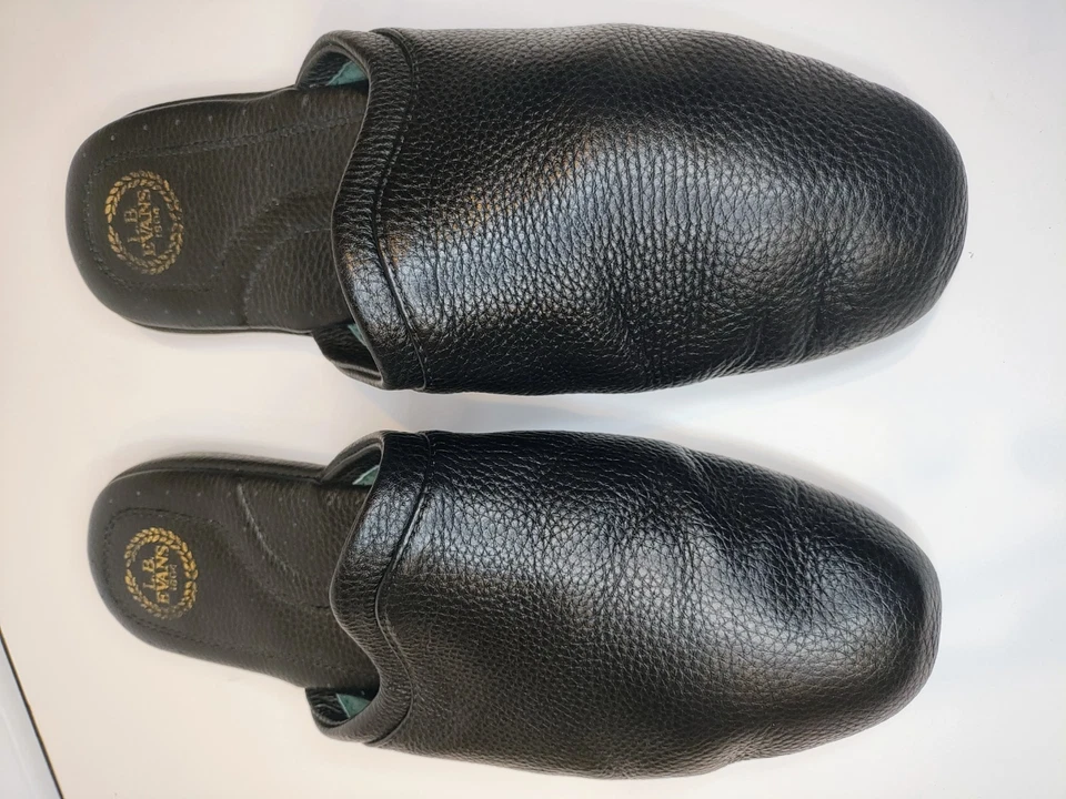 LB Evans Men's Black Size 13M Aristocrat Slippers Slip On All Leather Comfort - Image 4 of 4