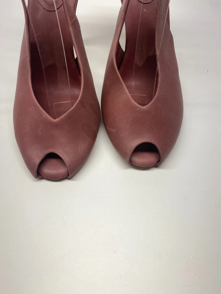 Sandália Jeffrey Campbell Feminina SNOAH Couro Dusty Berry Peep Toe Salto Alto Tamanho 8 - Imagem 3 de 4