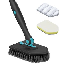 Shower Scrubber with Long Handle, 4 in 1 Tile Tub Scrubber Brush with 3 Detac...