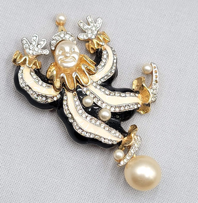 Vintage KJL Kenneth Jay Lane Jester Balancing Clown Brooch Pin