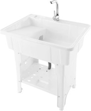 Laundry Sink,Freestanding Plastic Laundry Sink with Washboard,Utility Sink with