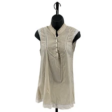 Sanctuary Clothing Button Up Top WMNS XS Cream Dotted Ruffle Pleated Ladder Lace