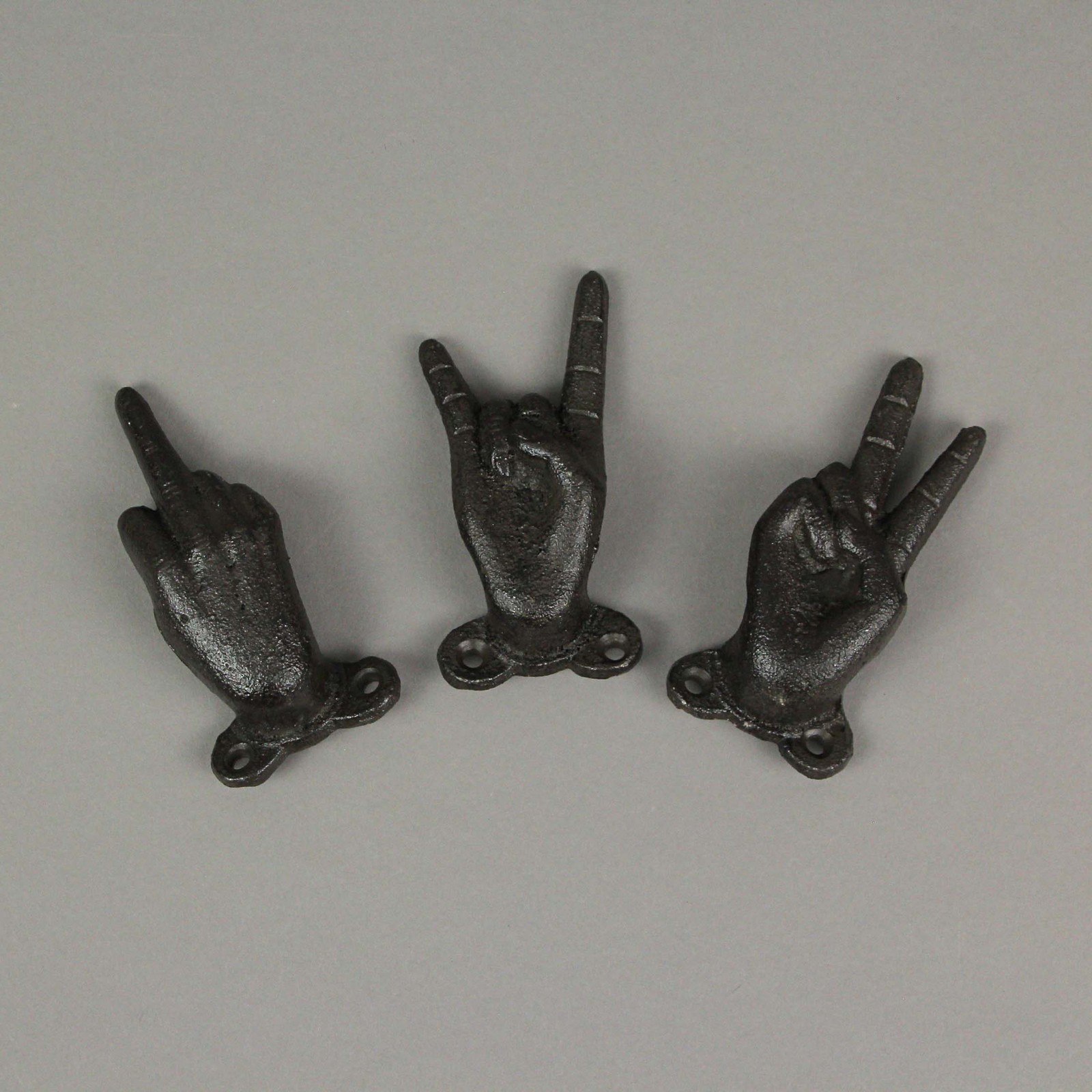 Set of 3 Cast Iron Hand Gesture Decorative Wall Hooks Key Towel Hanger Decor