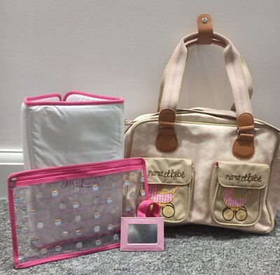 Pink Lining Mama Et Bebe Changing Bag Cream Bows On Pink