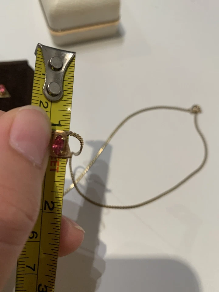 Juego De Pendientes Y Collar Turmalina Rosa, Chapado En Oro 12K Foto 2 de 4