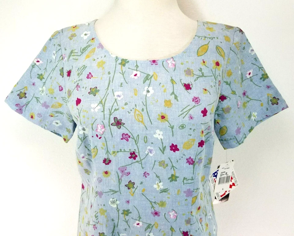 Vtg 80s 90s CAROL ANDERSON Blue Multi Linen Blend Floral Maxi Dress Size 8 NWD * - Image 3 of 4