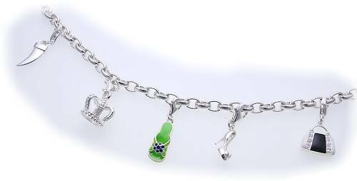 Damen Armband mit 5 Charms echt Silber 925 Einhänger Zirkonia Sterlingsilber - Picture 1 of 2