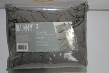 VCNY Home Carmen Ruched 3 Piece Queen Duvet Cover Set Dove Grey $115