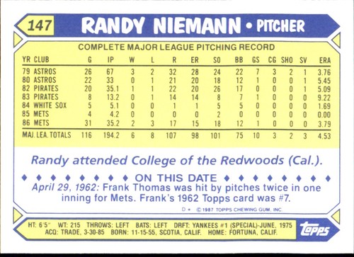 1987 Topps TIFFANY MLB Singles Choisissez vos joueurs d'équipe GLOSSY préférés #2 - #266 - Photo 296 sur 520