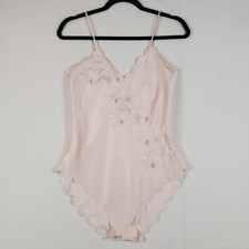 Vintage Natori Satin Teddy Womens Small Petite Silky Tapestry Lingerie Scalloped