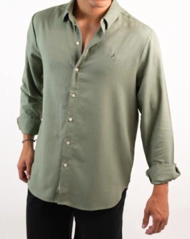 Santa Barbara Outfitters Green Linen Long Sleeve Button-Up Shirt Men’s Medium