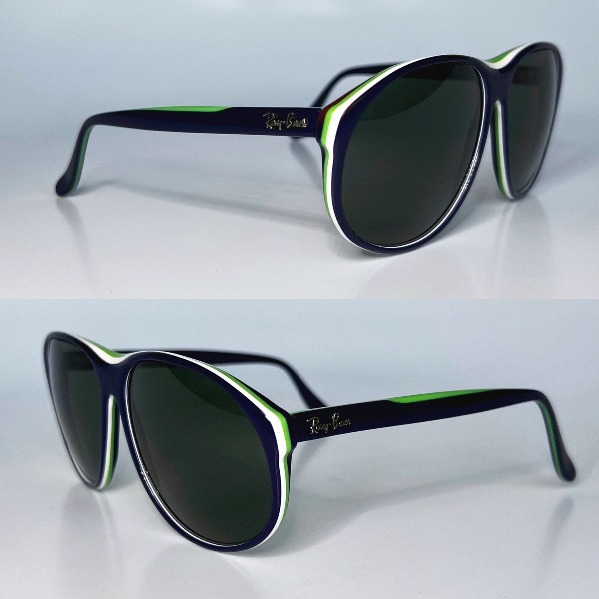 Vintage B&L RayBan USA Arcadia Navy Blue White Green 70s G15 