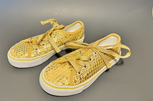 Niñas Balera Lentejuelas Lona Dorada Parte Superior Baja Zapato de Baile Talla 12 - Imagen 1 de 6