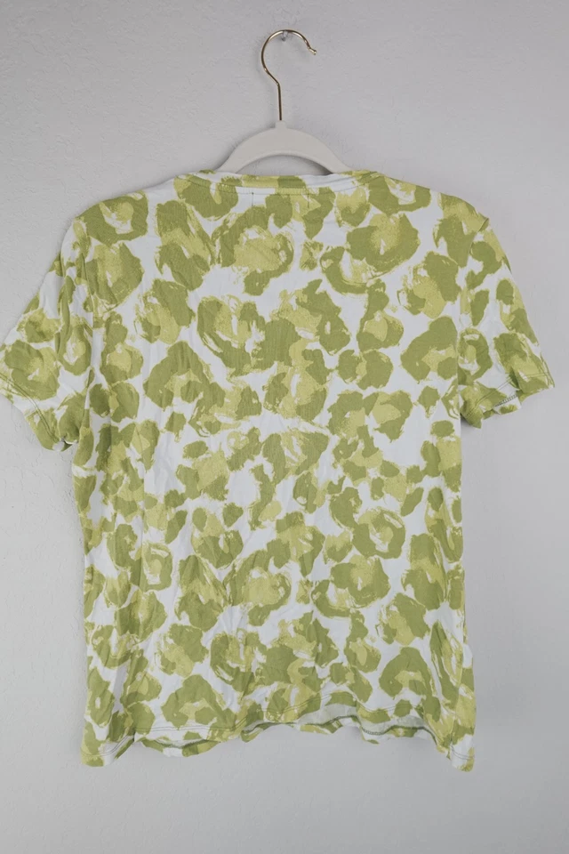 Camiseta Michael Kors XL Verde Blanco Estampado Leopardo Logo Tachuelas Algodón Camiseta Foto 2 de 4