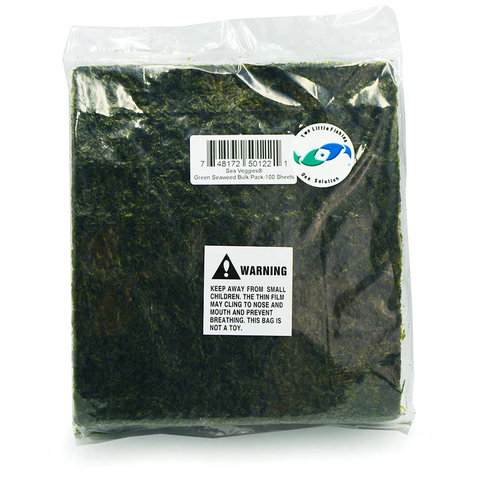 Two Little Fishies Sea Veggies Green Seaweed 100 Sheets Bulk Natural Fish Food