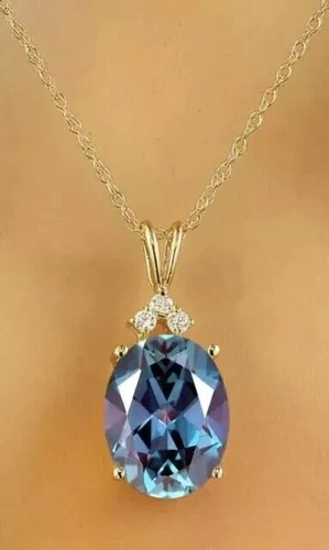 2.10Ct Oval Cut Lab Created Alexandrite Solitaire Pendant 14K Yellow Gold Plated - Picture 7 of 7