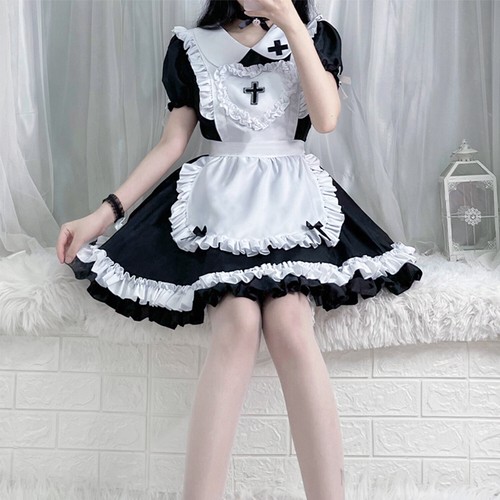 Japanese Anime Maid Lolita Fancy Dress Sweet Cute Waitress Cosplay Costume - Picture 10 of 20