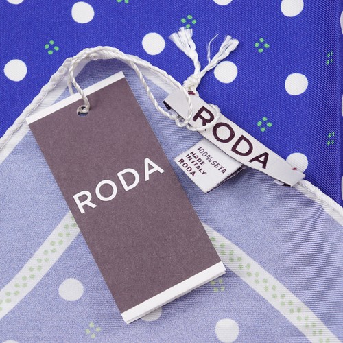 Roda Royal Blue and Green Jacquard Printed Silk Pocket Square NWT - Picture 2 of 2