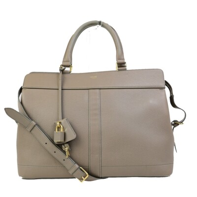 CELINE Logo Cabas De France 2Way Shoulder Hand Bag Leather Gray GHW 38ED222