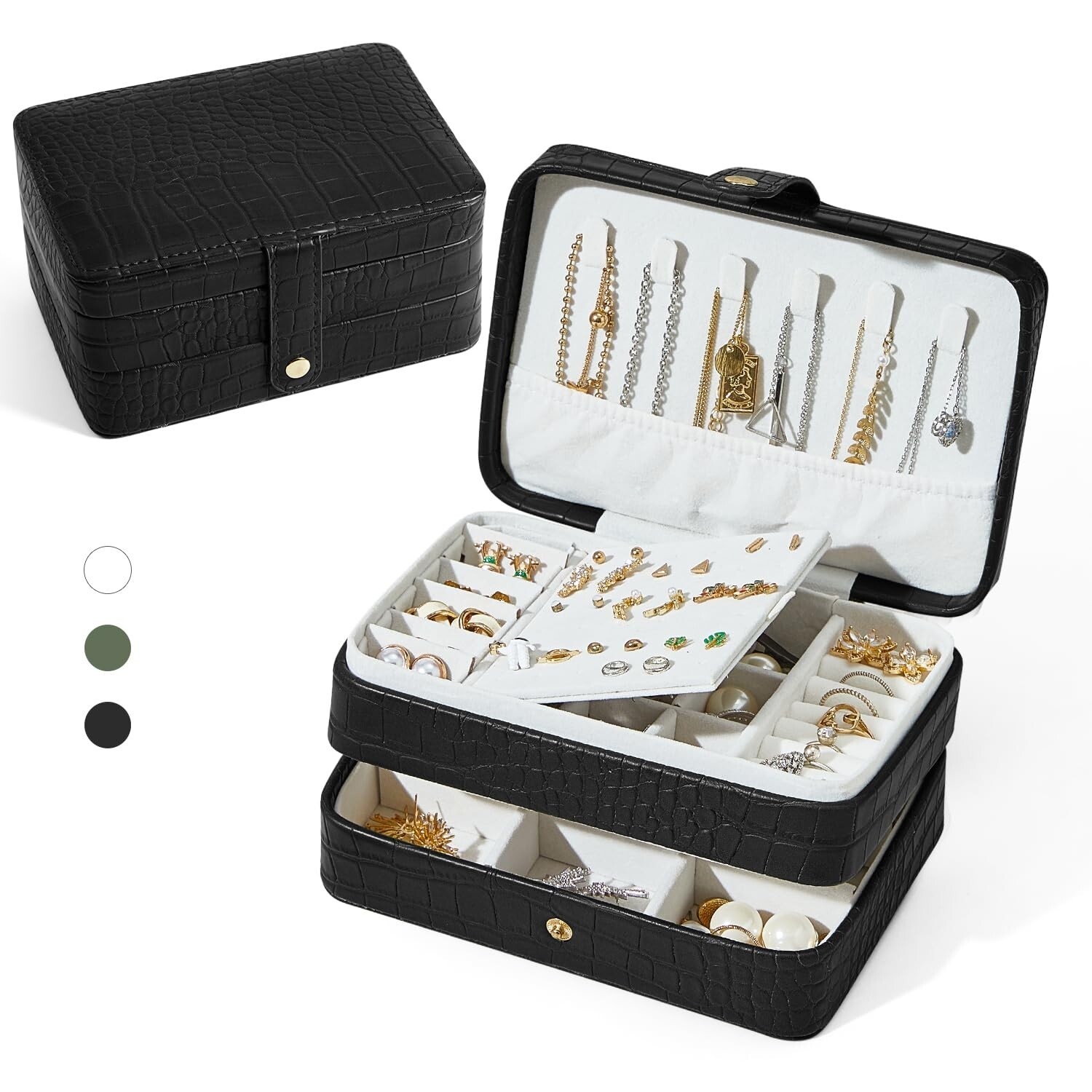 Elegant PU Leather Double Layer Travel Jewelry Box for Women