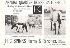 H C Spinks Farms & Ranches Quarter Horse Sale Paris Tennessee Vtg Mag Print Ad